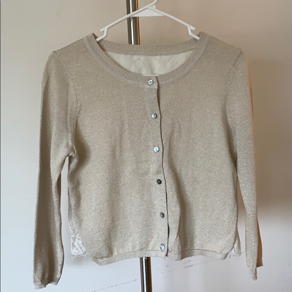 Anthropology Metal Thread Cardigan w/ Lace Back